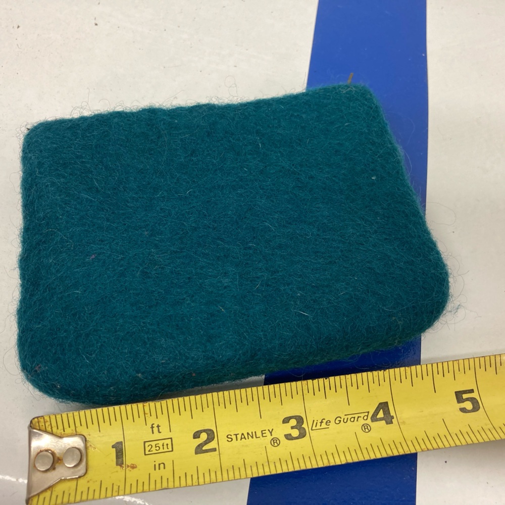 Civil Alchemy mini purse, zippered wallet, teal, wool, hand crafted in Nepal